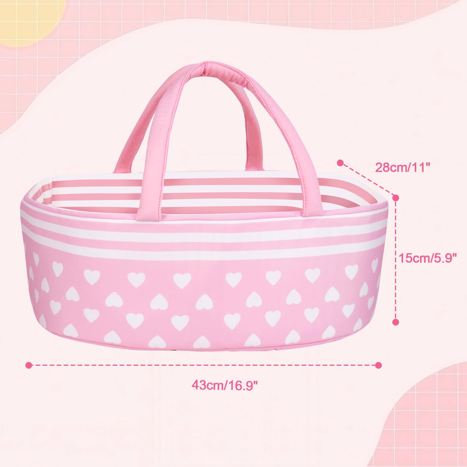 Cuna Reborn Baby Dolls - Cama plegable para cuna, accesorios suaves para muñecas con asa para bebés recién nacidos de 17 a 22 pulgadas, color rosa 5