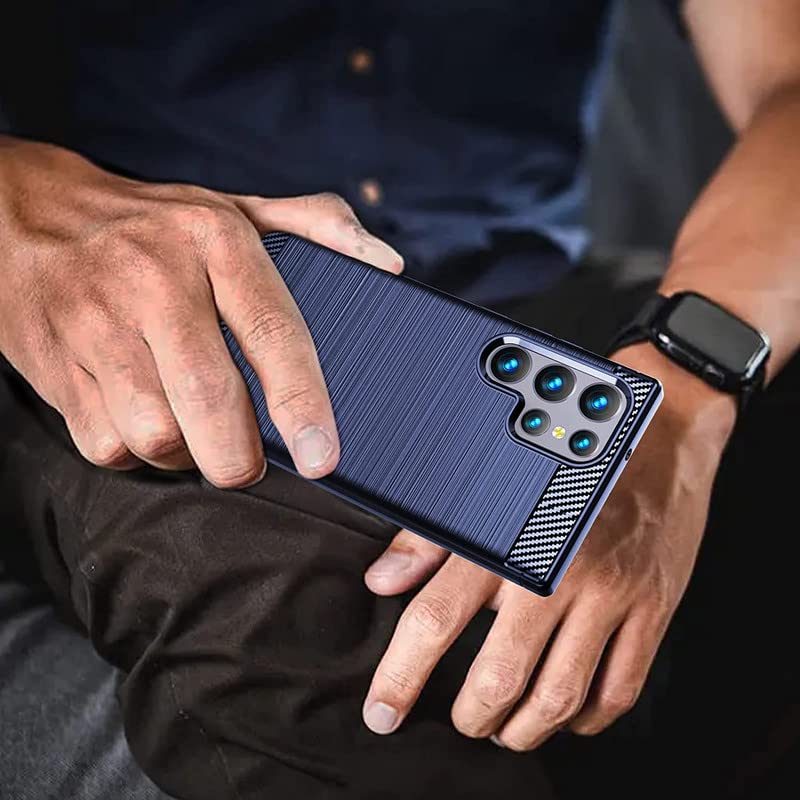 Image of NPRC Hybrid Ultra Slim Protective Case TPU Non-Slip Carbon Fiber Texture Shockproof Case Cover for Samsung Galaxy S23 Ultra - Blue