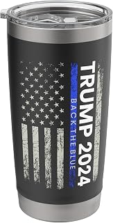 Trump 2024 Back The Blue Thin Blue Line Police American Flag Stainless Steel Insulated Tumbler
