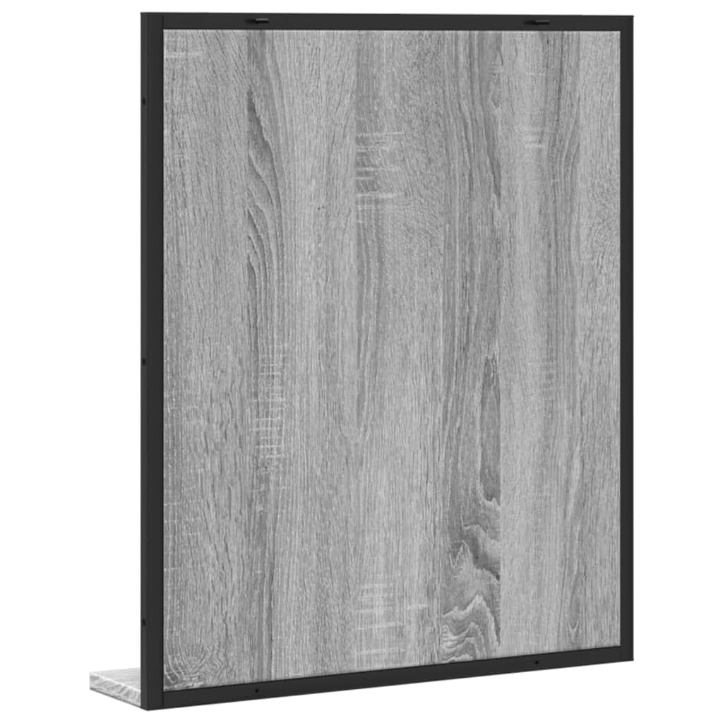 Générique Badezimmerspiegel mit Aufbewahrungsregal, graues Sonoma-Holz, Wandmontage, platzsparend, klares Glas ohne Verformung, für Make-up und Rasur