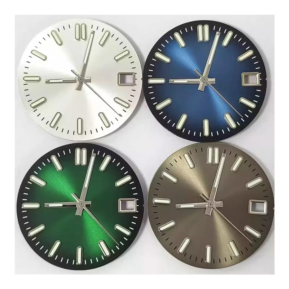 1 zestaw 28,5 mm tarcza zegarka ze wskaźnikiem zielone świecące wskazówki NH35 do mechanizmu NH36 pojedyncza kalendarza + wskazówka