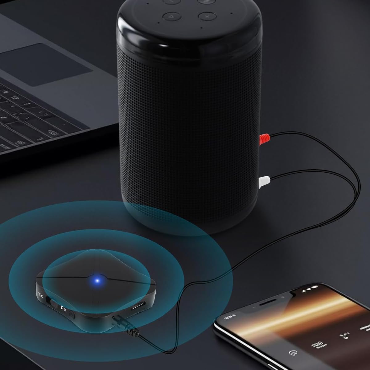Ricevitore trasmettitore audio Bluetooth 5.0 2 in 1 - Adattatore wireless supporta 3,5 mm, doppio contatto dispositivo per TV, PC, auto, cuffie, soundbar