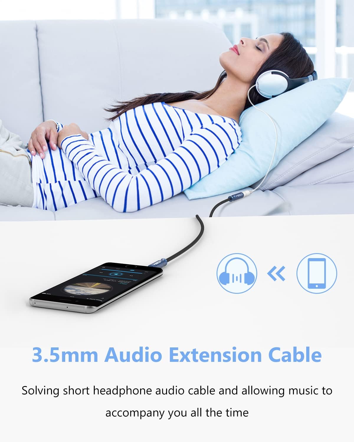 Flаѕh Dеаlѕ - 50% оƒƒ MillSO 3.5mm Headphone Extension Cable Nylon Braided (8 FT/2.4 M) 4 Pole TRRS Male to Female Stereo Aux Audio Extension Cable for PC Smartphone Speaker or More Devices - [Seablue Young Series]