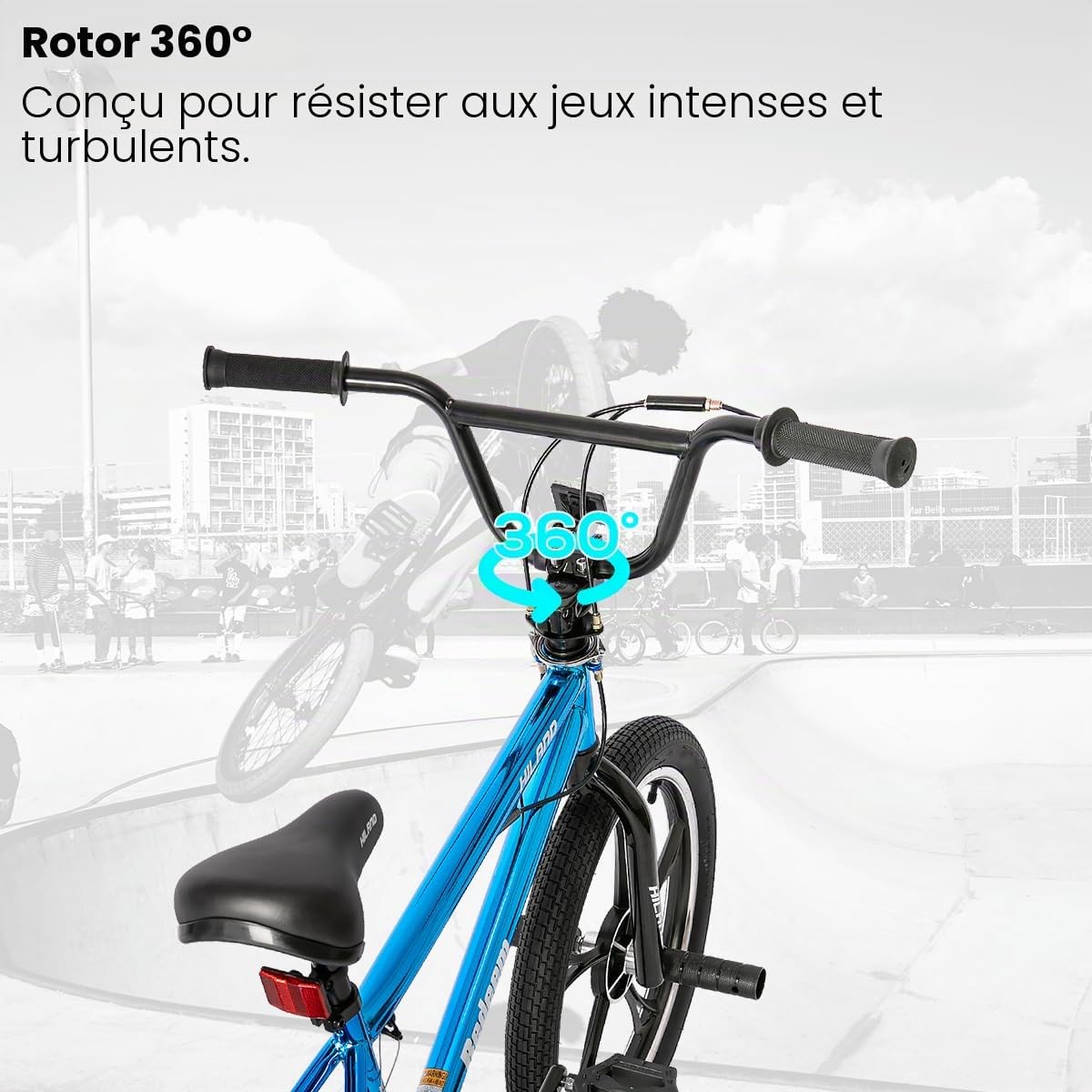 HH HILAND Vélo BMX 20 Pouces à 3 5 Rayons pour garçons et Filles à partir de 7, 8, 9, 10 Ans, Rotor Freestyle à 360 degrés, 4 pegs Single Speed Vélo BMX pour Enfant