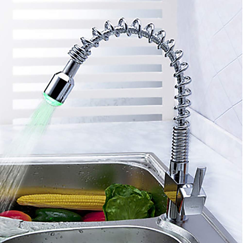 Grifo Monomando Led Cocina Cascada Grifo de latón Fregadero Doble sin Plomo Estilo frío y Caliente Moda Clásico Grifo extraíble para Fregadero Temperatura del Agua Inducción Decoloración Válvula