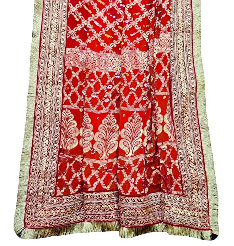 Image of Navti Creations Wedding bridal Dupatta /Chunni in banarasi silk Brocade with Katrina Kaif's Marriage dupatta's Embroidery border and 4 side golden Kiran