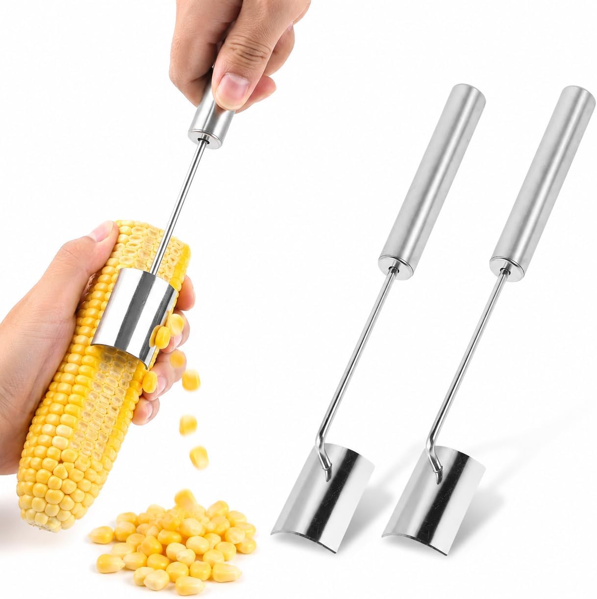 Homoyoyo 2 Pcs Stainless Steel Corn Peeler Tool Corn on the Cob Remover for Fast Kernel Stripping Shucking Tool for Home Kitchen Family Meals Bbqs Picnics and Outdoor Cooking
