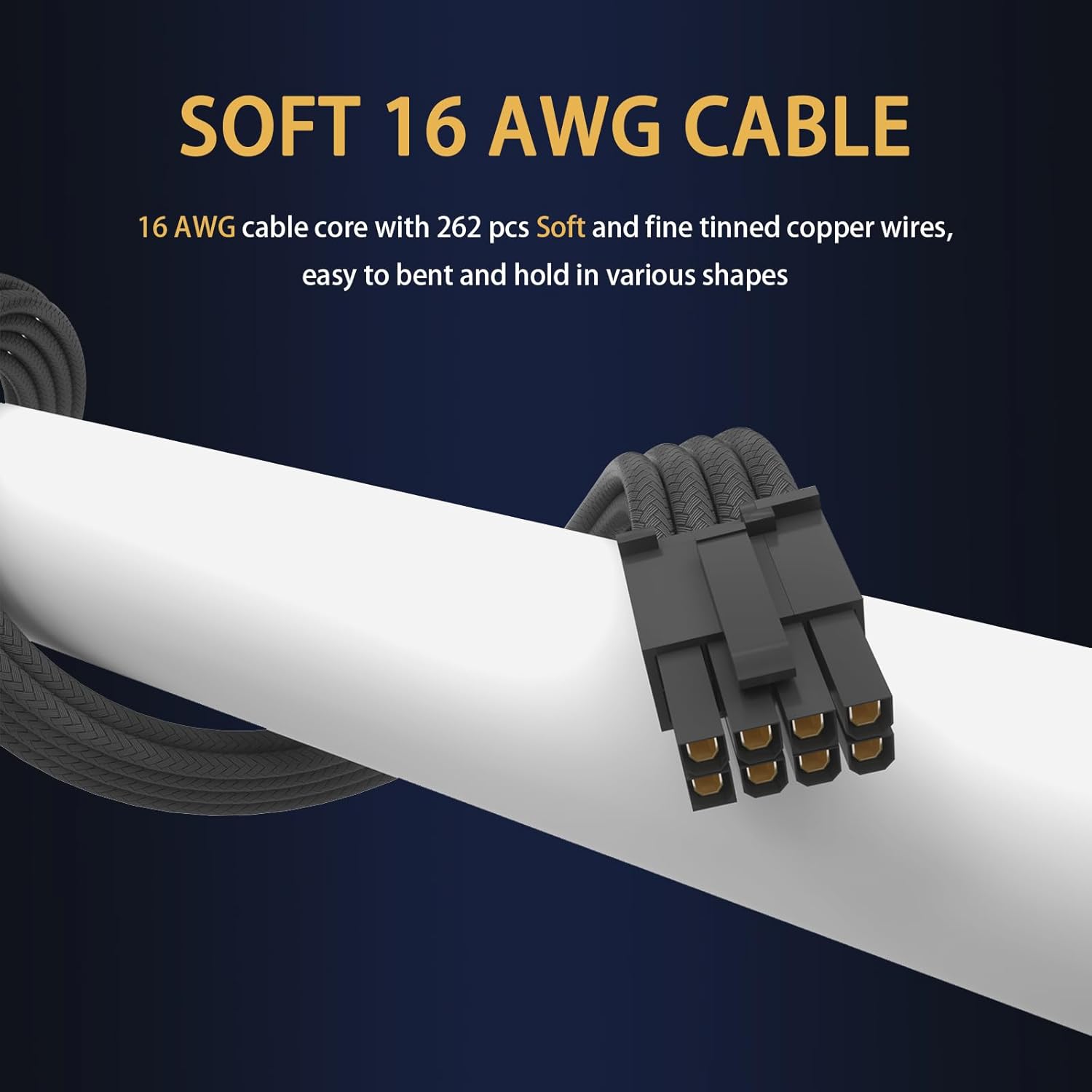 Sirlyr PSU Cable Extension Kit – 16AWG Power Supply Cables (1x 24Pin ATX / 2X 8Pin EPS / 3X 8Pin PCIE), 13in Gold-Plated GPU Extensions, Pre-Bent Design & Dual Cable Combs (Black Nylon Braided)