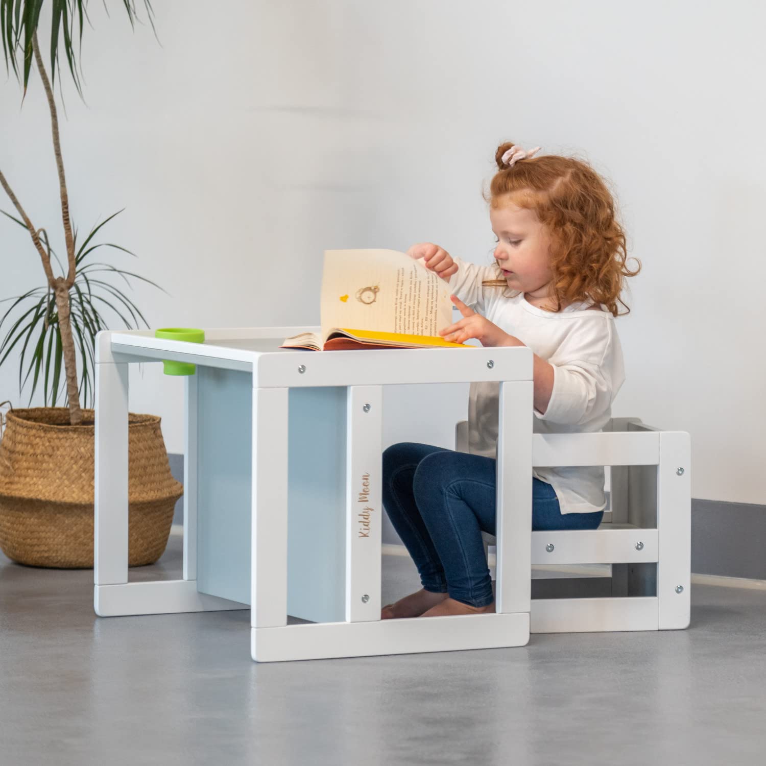 KiddyMoon Tavolo Per Bambini 2 In 1 Set Con Sedia Bordi Arrotondati Facile Da Pulire, Bianco