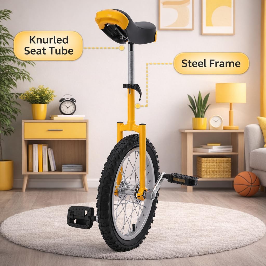 Heavy-Duty 16" Unicycle - Adjustable 26-31 Inch Steel Frame with PU Seat & Anti-Slip Pedals for Teens & Adults Learning Balance & Fitness