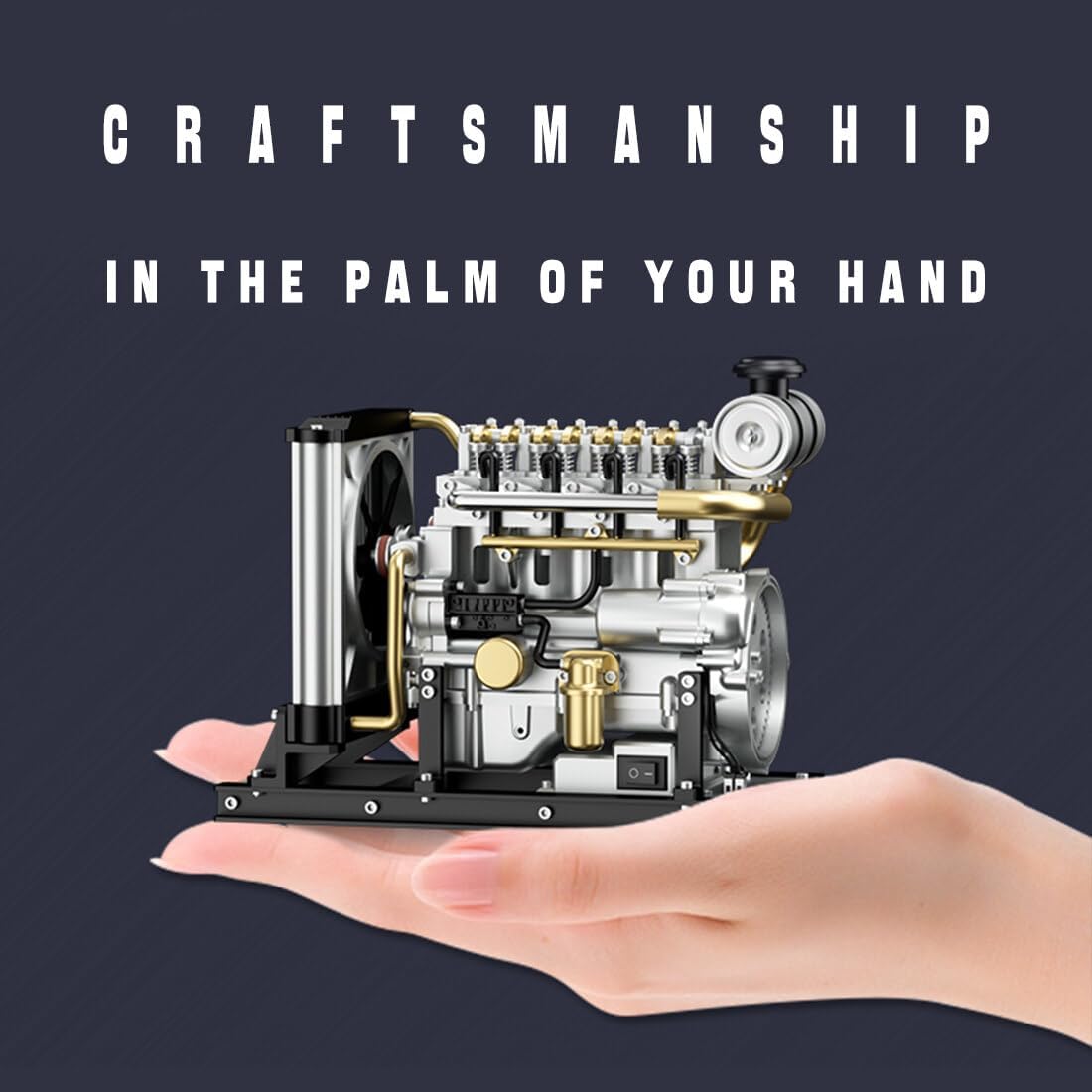 Helixsun L4 Engine Model Kit That Works, 1/10 DIY Mini OHV Four-Cylinder Diesel Engine Model Kit with Cooling Syste, Full Metal Inline Mechanical Engine Toys Gifts