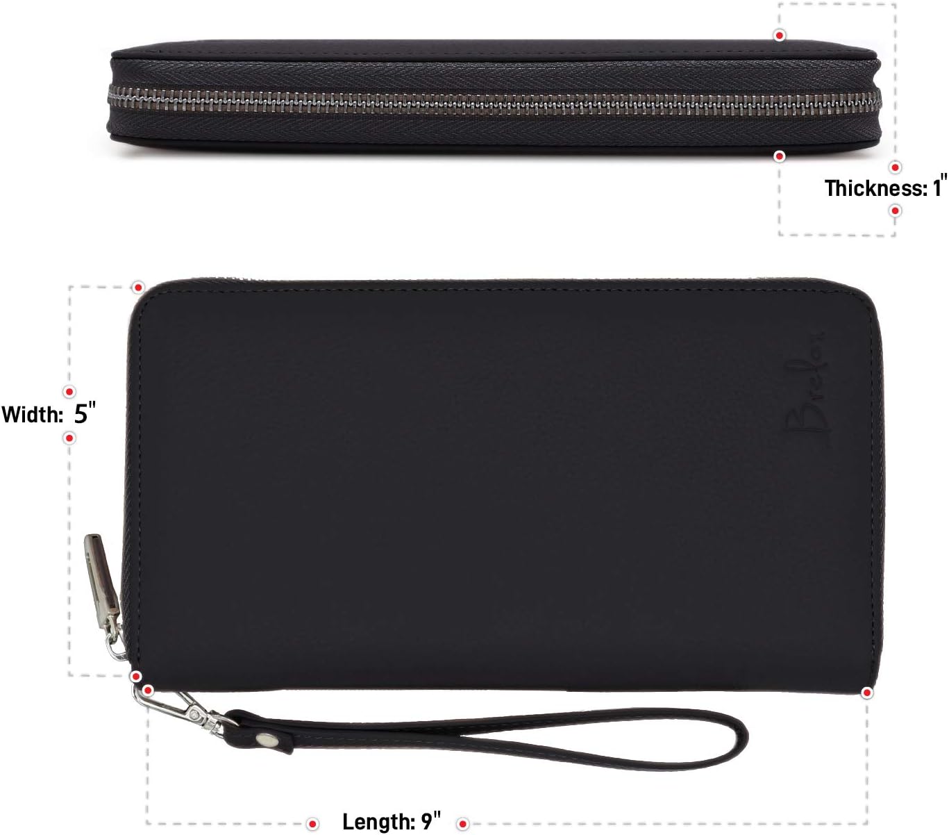 Brelox Travel Wallet Family Passport Holder - RFID Document Organizer for 4 5 6 passports - Genuine Leather - Black