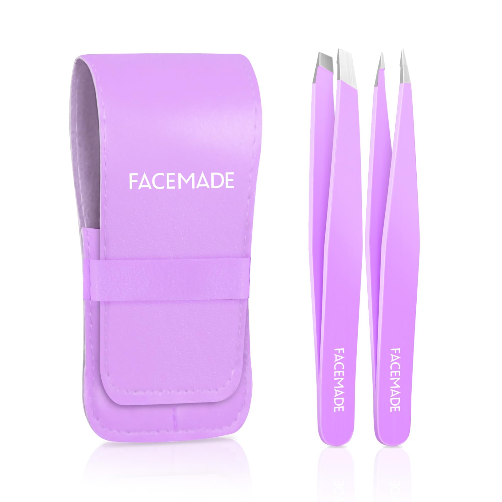 2 Pack Tweezers Set - Professional Stainless Steel Tweezers for Men and Women, Precision Eyebrow Tweezers for Facial Hair, Chin, and Ingrown Hair Removal (Purple)