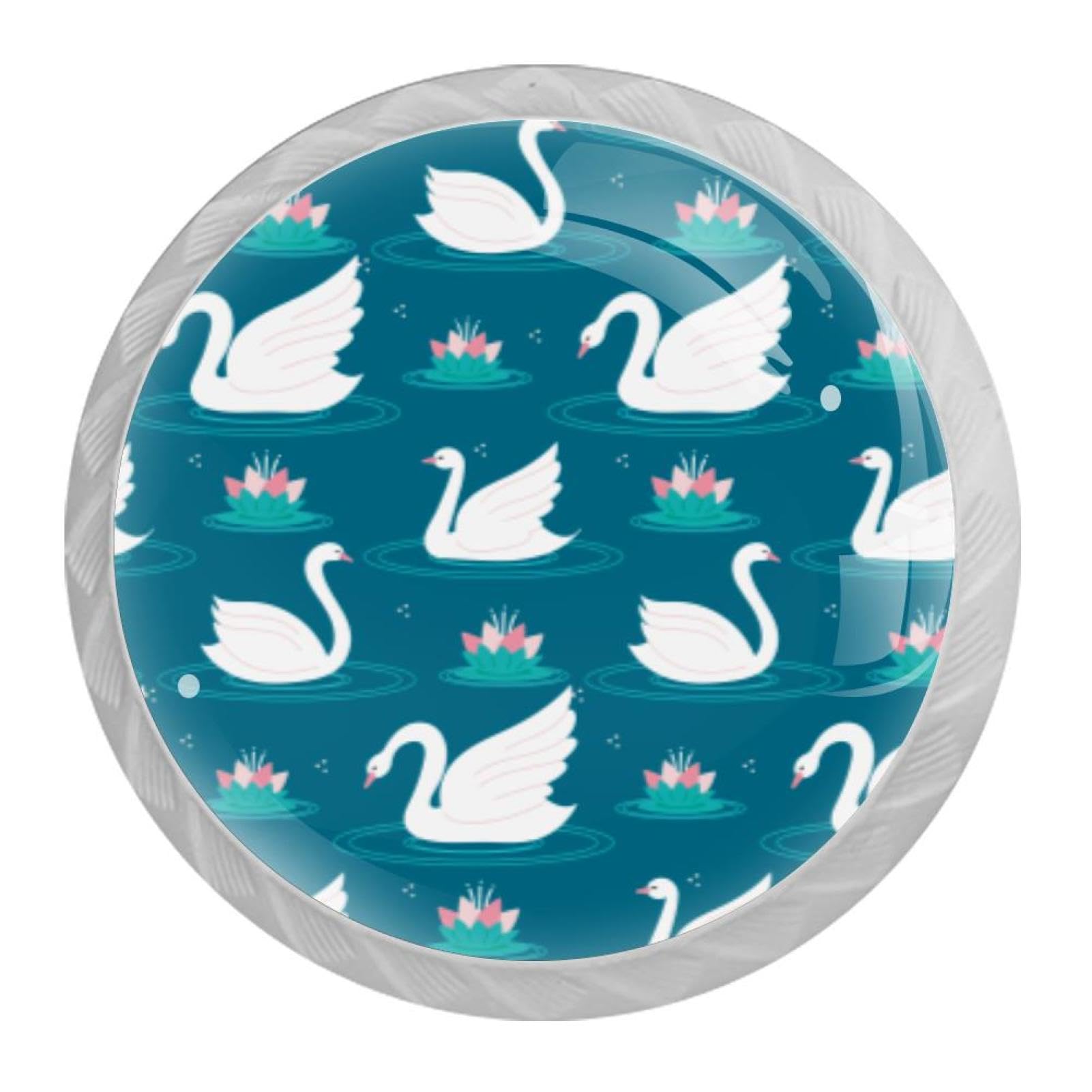 Tqmspg Multi11 4 Pieces Drawer Pulls Swans Pattern Door Knobs Dresser Handles For Kitchen Wardrobe Cupboard Hardware Furniture