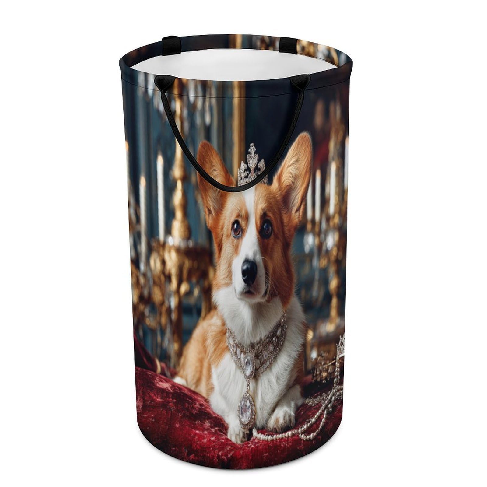 LUYYSKY Retro Cute Dogs Puppies Collapsible Dirty Clothes Basket, Mid Century Classic Crown Animals Dogs Pattern Portable Clothes Storage Basket