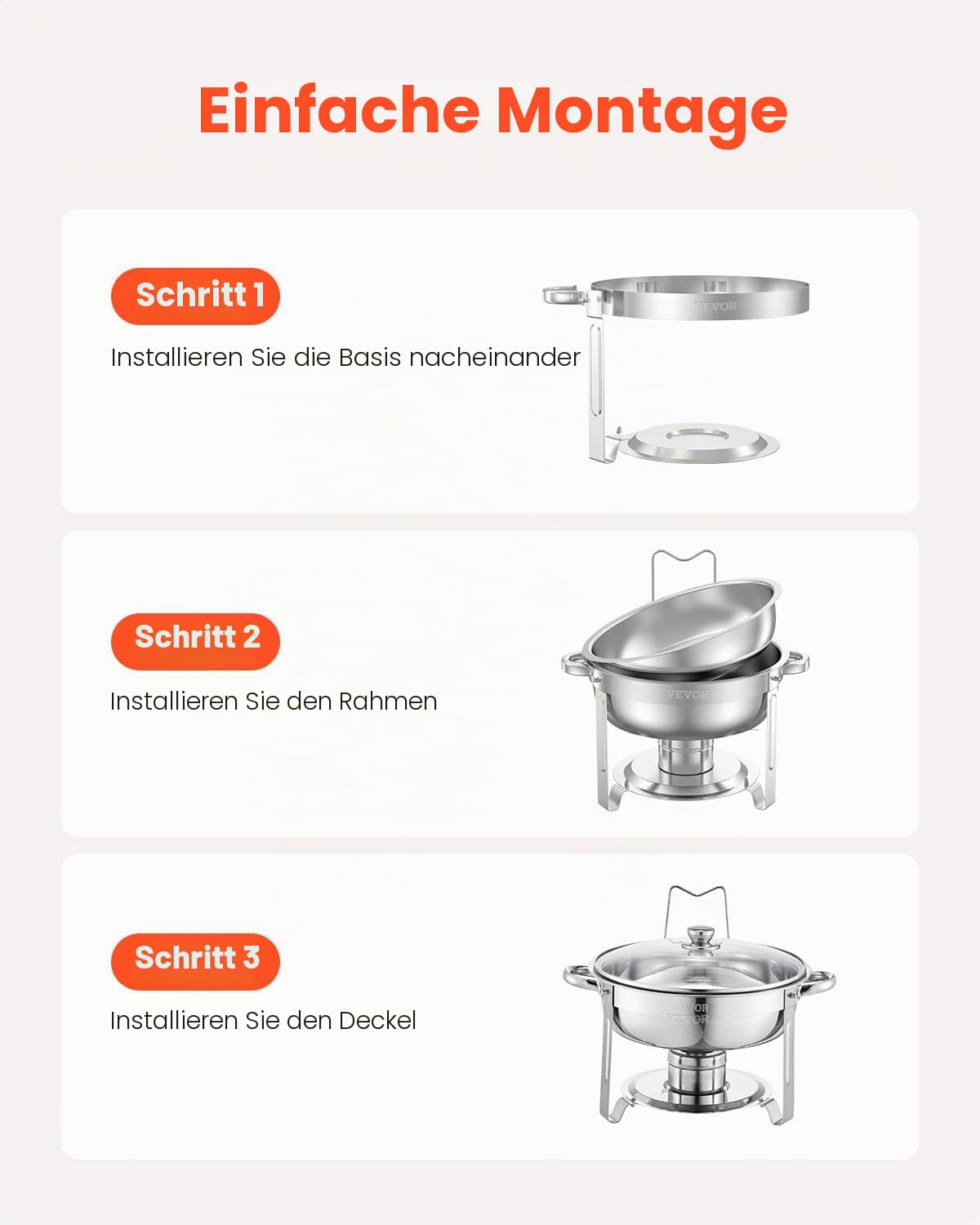 VEVOR Chafing Dish Buffet Speisenwärmer mit 2 Behältern in voller Größe (4,7 L pro), runder Catering-Wärmespender mit Glasdeckel & Wasserpfanne & klappbarer Ständer, für Buffet Partys Silber