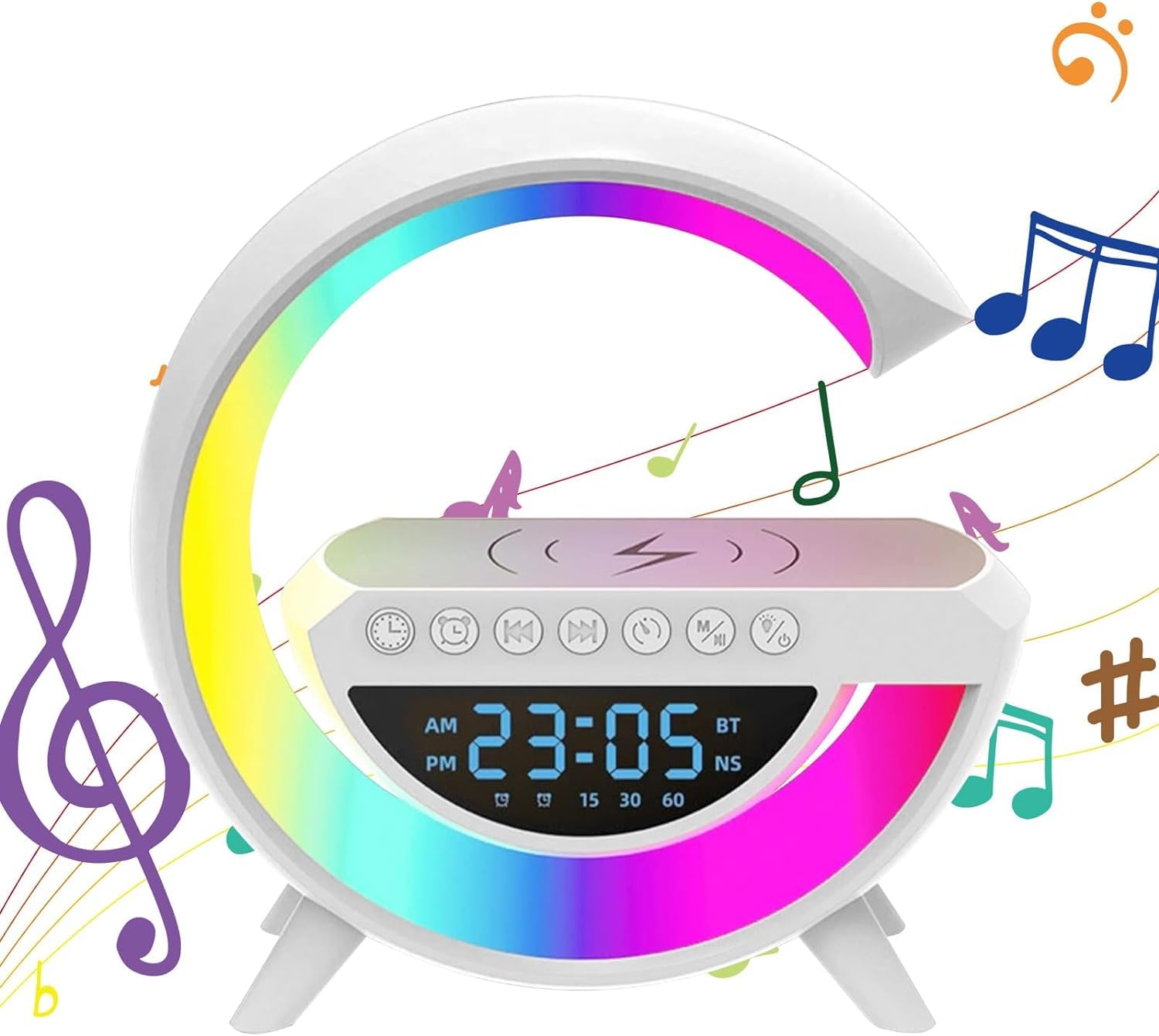 Luz Nocturna Ambiental Altavoces inalámbricos con bajo Escritorio Despertador lámpara mesita de Noche luz LED Nocturna Multicolor