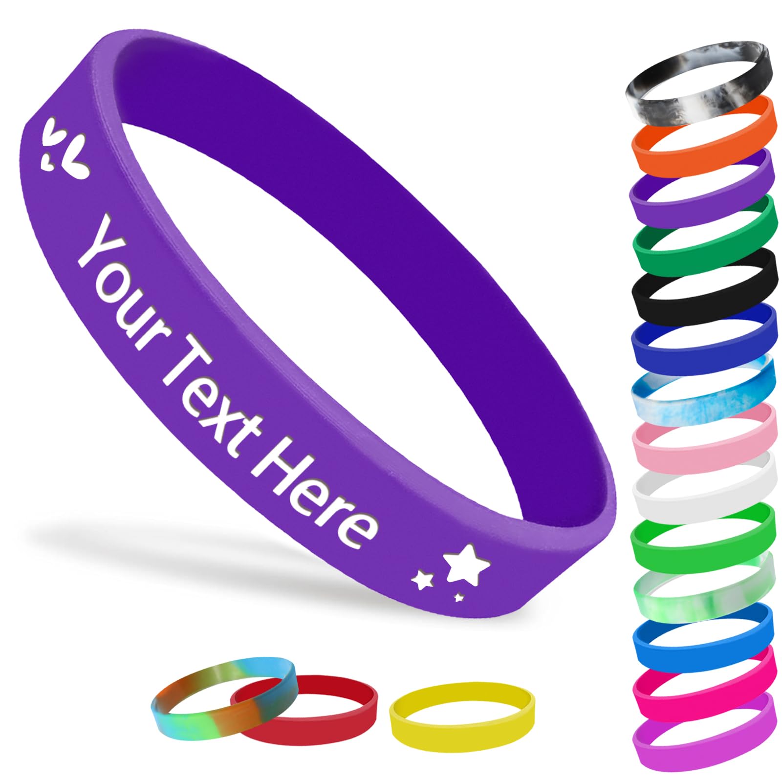 Personalised Silicone Wristbands for Events Custom Rubber Wristbands with Logo Customised 1/5/25/50/100/200 Pcs Bulk for Men Women Support, Fundraisers, Motivation, Awareness 202mm Dark Purple