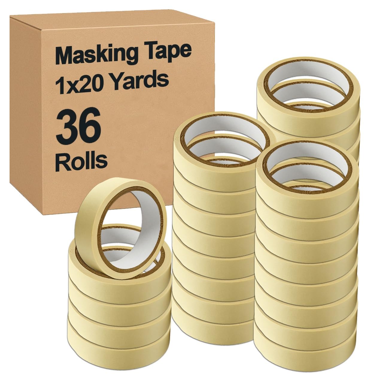 MARKQ Masking Tape 1" x 20 Yards | Strong Adhesive Tape for Painting, Decorating, DIY Home, Office, School Stationery, Arts, DIY Crafts etc [36 Roll]