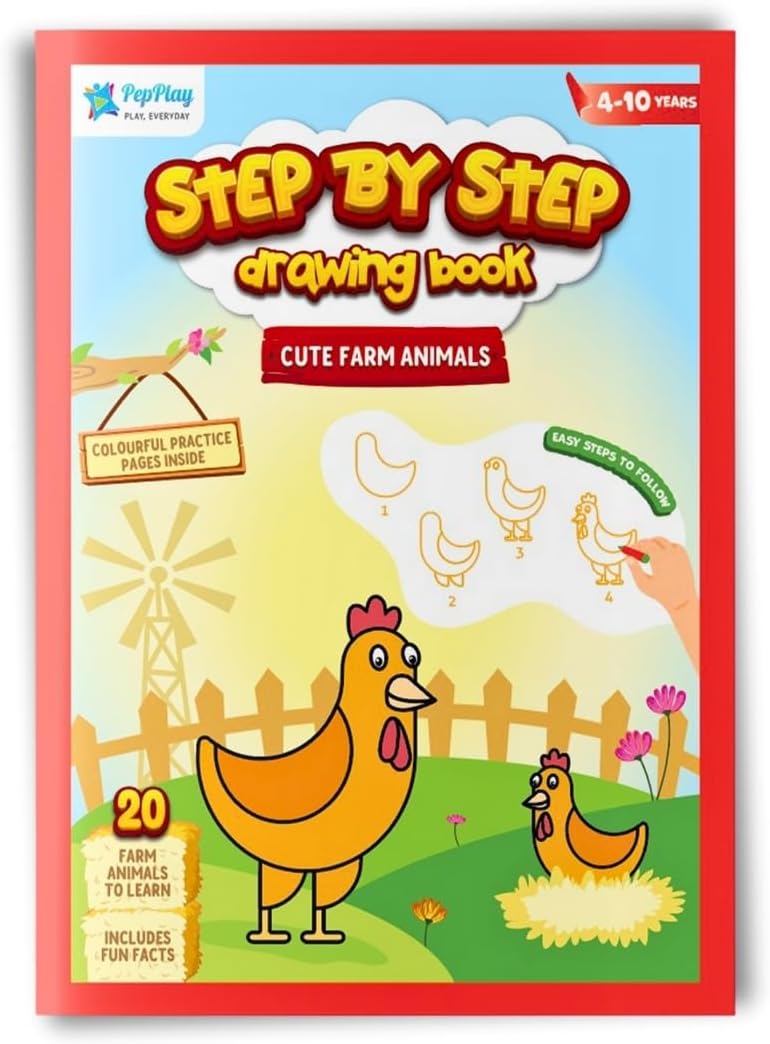 PepPlay Step by Step Drawing Book Cute Farm Animal - Essential Skills, Building Activities, Coloring, Educational Sketch Books Gift for Kids, Students, Artists (4 to 10 Years) [Paperback] PepPlay