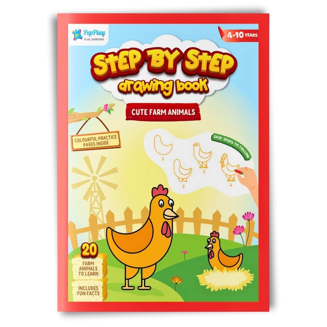 PepPlay Step by Step Drawing Book Cute Farm Animal - Essential Skills, Building Activities, Coloring, Educational Sketch Books Gift for Kids, Students, Artists (4 to 10 Years) [Paperback] PepPlay