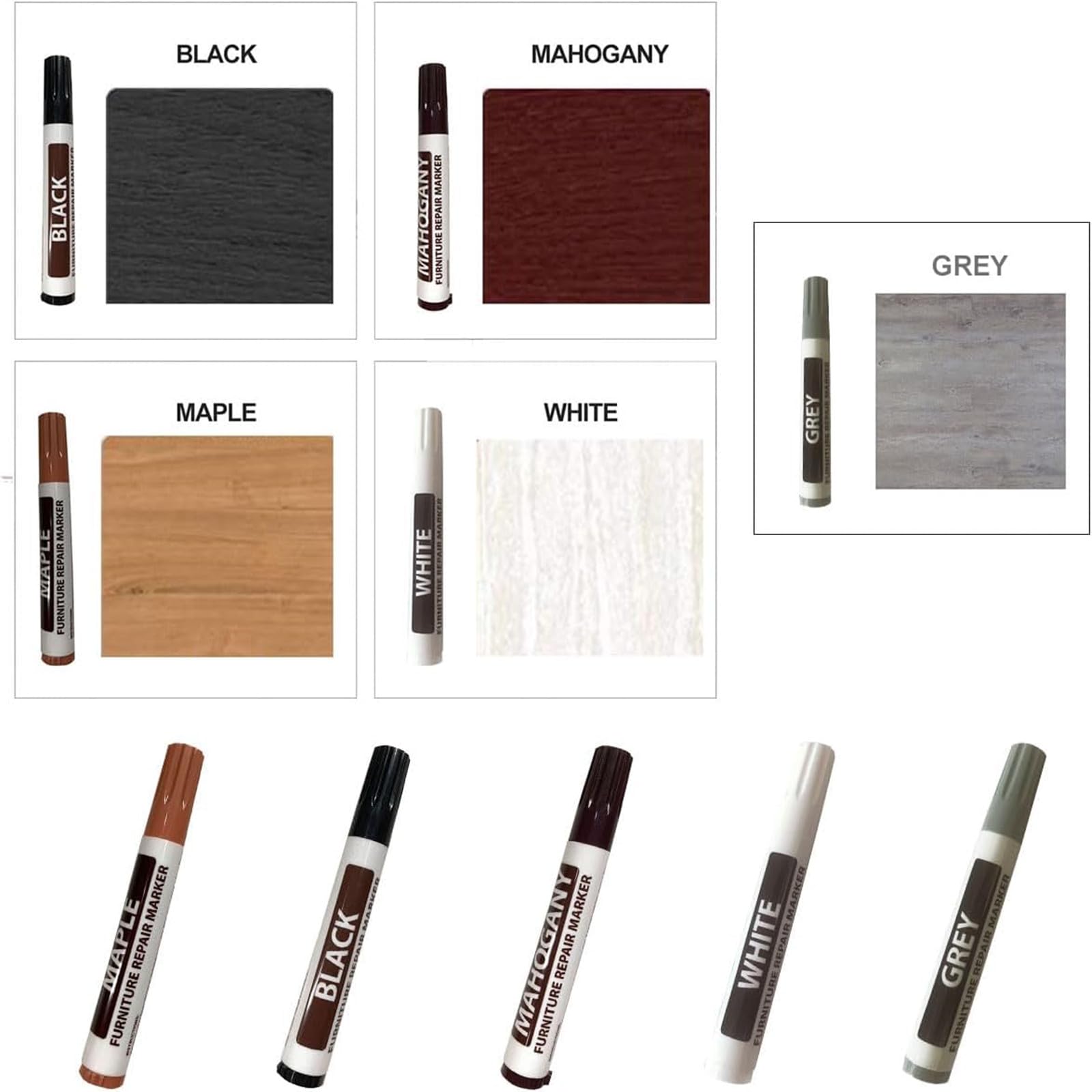 Pennarello Ritocco Legno,Parquet Ripara Graffi,Ripara Legno,Kit Riparazione Legno,Kit Riparazione Parquet,Wood Repair Kit,Floor Repair Kit,per Graffi,Macchie,Pavimenti,Armadietto,Tavolo,5 Pezzi