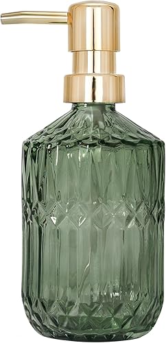 Dispensador de jabón de vidrio Botella verde Bomba de plástico dorado Fregadero de cocina recargable Encimera Dispensador de platos de mano