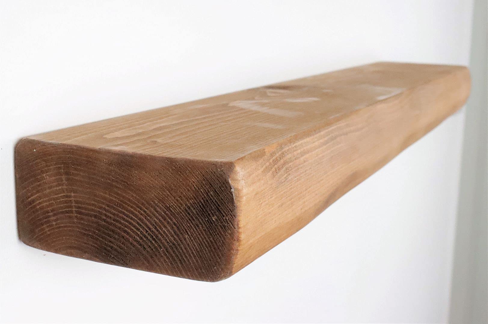 Round Chunky Rustic Floating Shelf 6x3 inches, 170cm long - Walnut Finish Reclaimed Wood Floating Shelves for Wall Decor, Rustic Wooden Shelves for Bedroom, Living Room, Kitchen, or Bathroom