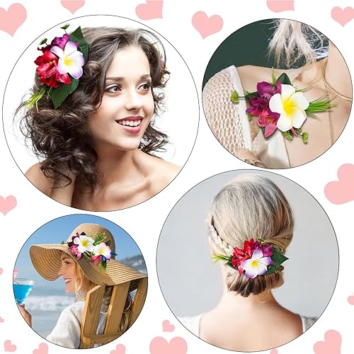 Miniatura 2 de Ahoney 4 pinzas para el cabello con flores de Plumeria para mujeres y niñas, pasadores de pelo de flores artificiales hawaianas, horquillas de pelo