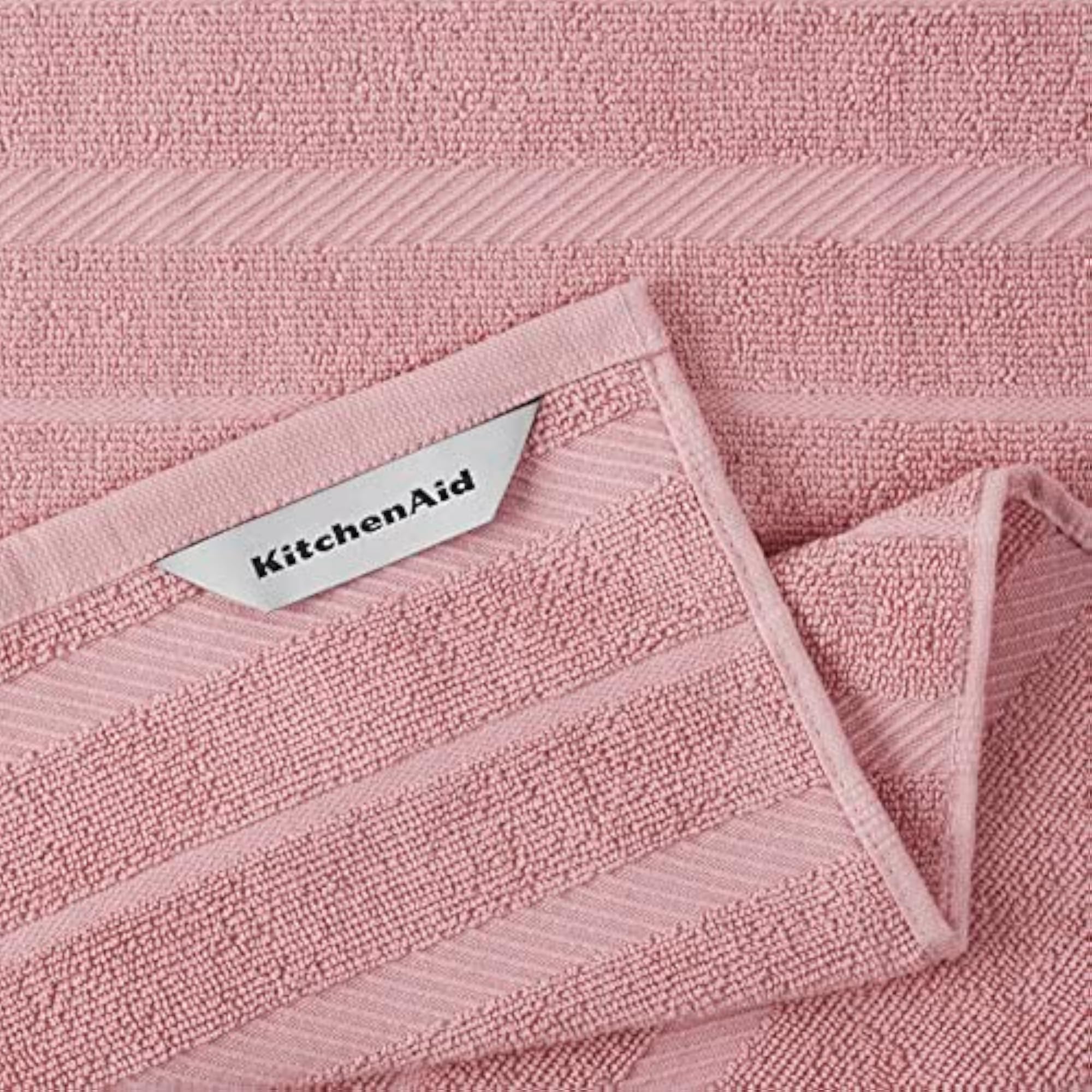 Albany Kitchen Towel 4-Pack Set, Dried Rose/White