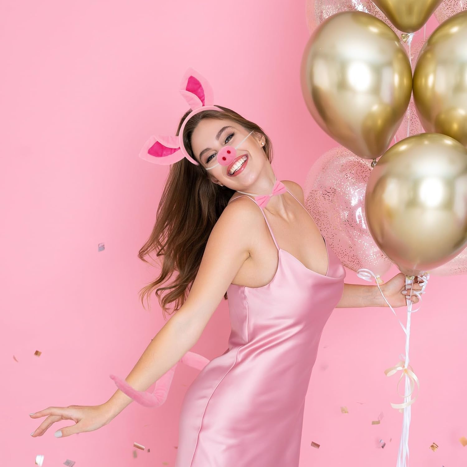 Mototo Pig Costume Set 24 PCS Pig Ears Headband Pink Pig Cosplay Set with Nose Tail & Bow Tie Pig Costume Adult Halloween Costume for Adult Party Dress Up Decoration - Image 4