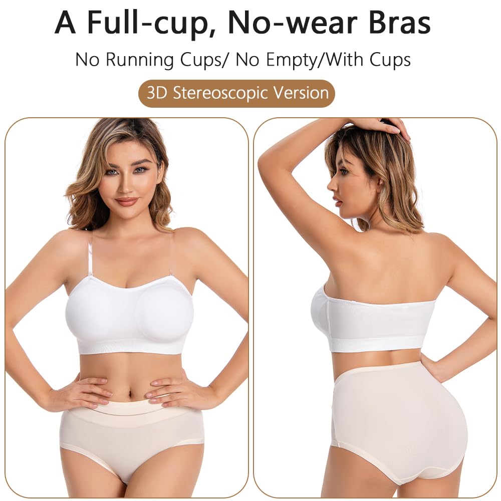 Sujetador Bandeau para Mujer Sujetador Sin Tirantes Bralette Invisible Inalámbrico con Tirantes Acolchados y Convertibles Desmontables Ropa Interior Top de Tubo de Soporte para Todos los Días Boda
