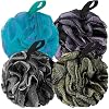 BCKENEY Bath Loofah Shower Sponge Body Back Scrubber Soft Mesh Shower Puffs Exfoliating Loofa for Women & Men Bath Accessories Cleaning Tool (Pack of 4 60G Loofah, Dark Elf)