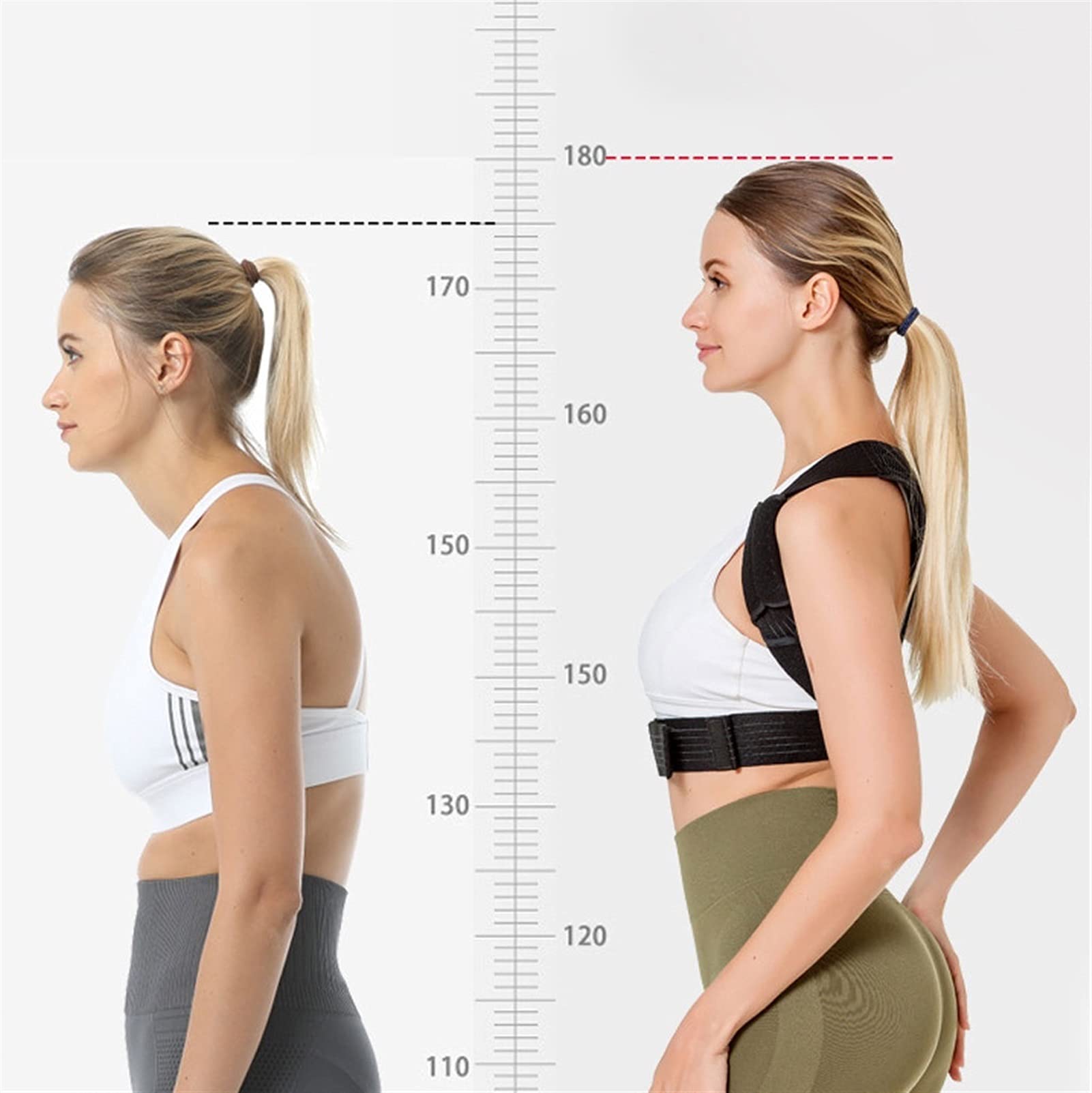 Postura de Espalda para Mujeres y Hombres, cinturón de Soporte Lumbar para Soporte de Espalda Superior e Inferior, Soporte de Columna para la Cintura del Hombro Trasero
