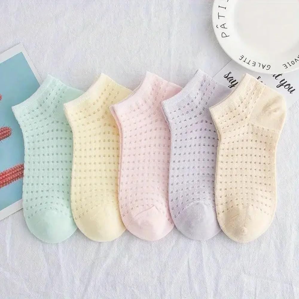 Breathable Cotton Ankle Socks for Women Girls – Soft Pastel Mesh Style Short Socks, Casual Daily Use Comfort Socks-image-37