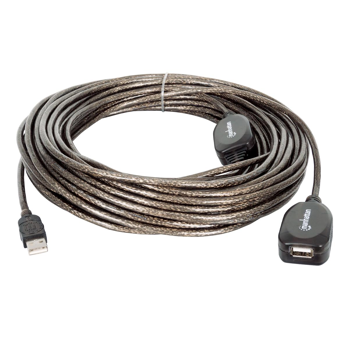 Manhattan Kabel przedłużający USB-A do USB-A 20 m, męski na żeński, aktywny, 480 Mb/s (USB 2.0), z łańcuchem, wbudowany wzmacniacz, Hi-Speed USB, czarny, 3-letnia, zapakowany