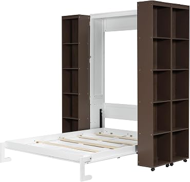 Queen Murphy Bed Wall Bed with Storage Doors, Espresso