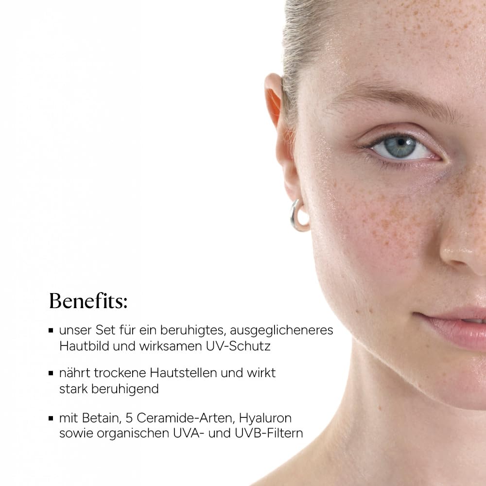 JUNGLÜCK Set Rötungen lindern SPF 50 | Reinigungsmilch + Ceramide Serum + Feuchtigkeitsspendende Tagescreme SPF 50 – beruhigt & schützt