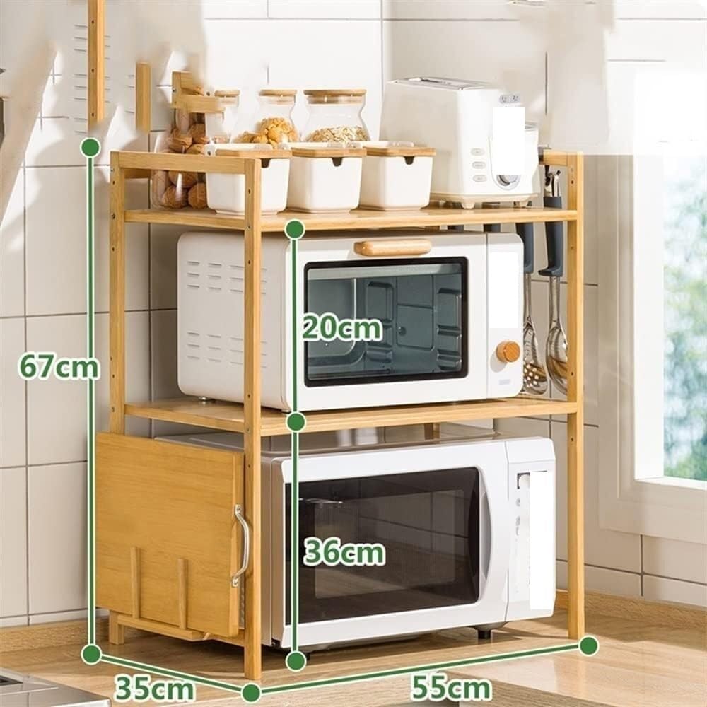 KanDuo Mikrowellen-Installationsständer, Halterungen for Ofengestelle, Mikrowellen-Aufbewahrungsregal, Arbeitsplatte mit Haken, Gewürzglas, Geschirrständer, Mikrowellengestell(Brown)