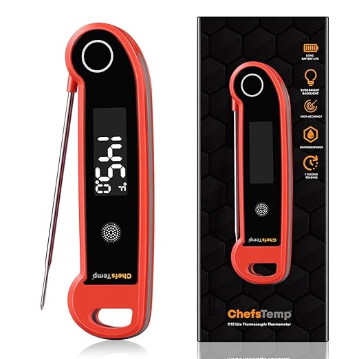 Digital Instant Read Meat Thermometer with Ambidextrous Backlit for Grilling, Food, BBQ, Kitchen Cooking, Oil Deep Frying & Candy (Red)