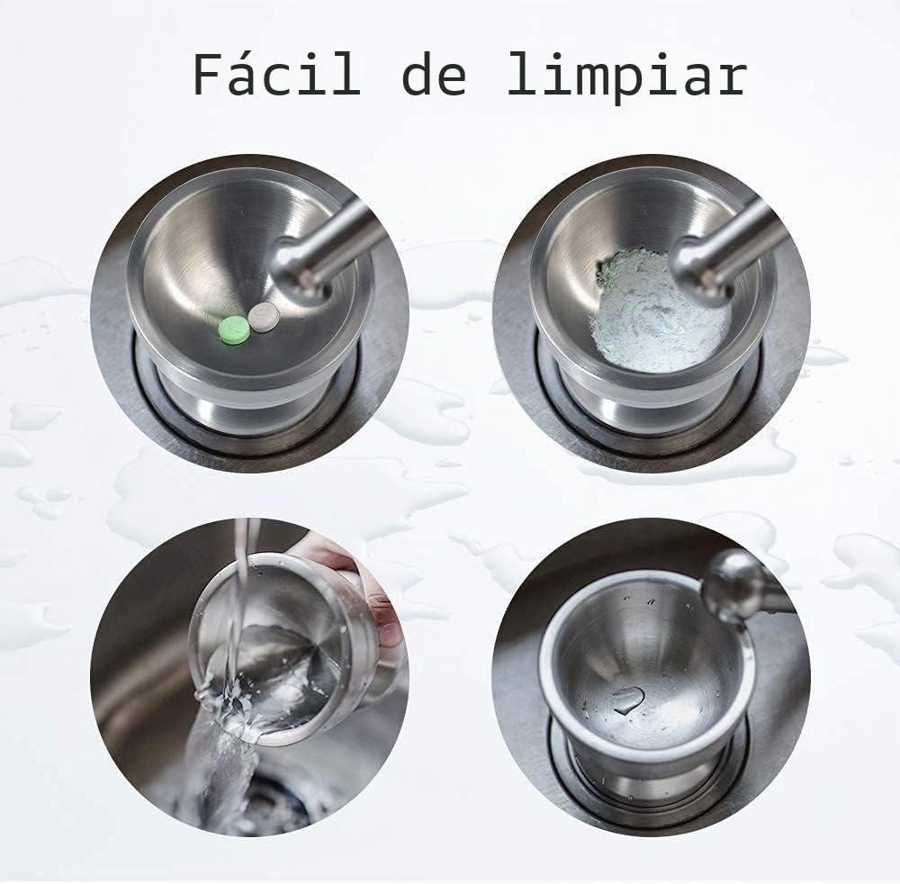 Mortero de acero inoxidable con mortero, apto para alimentos, 10 cm de diámetro