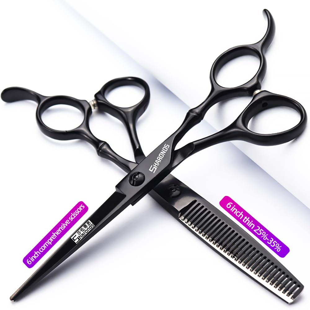 6 pouces / 7 pouces Ensemble tondeuse à cheveux, coupe de cheveux, ciseaux minces sharonds 440c noir (6 pouces 2 pièces-D)
