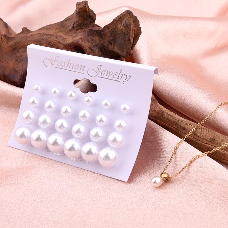 Image of Pearl Earring Stud Pearl Necklace Choker for Bride Wedding Earring Necklace