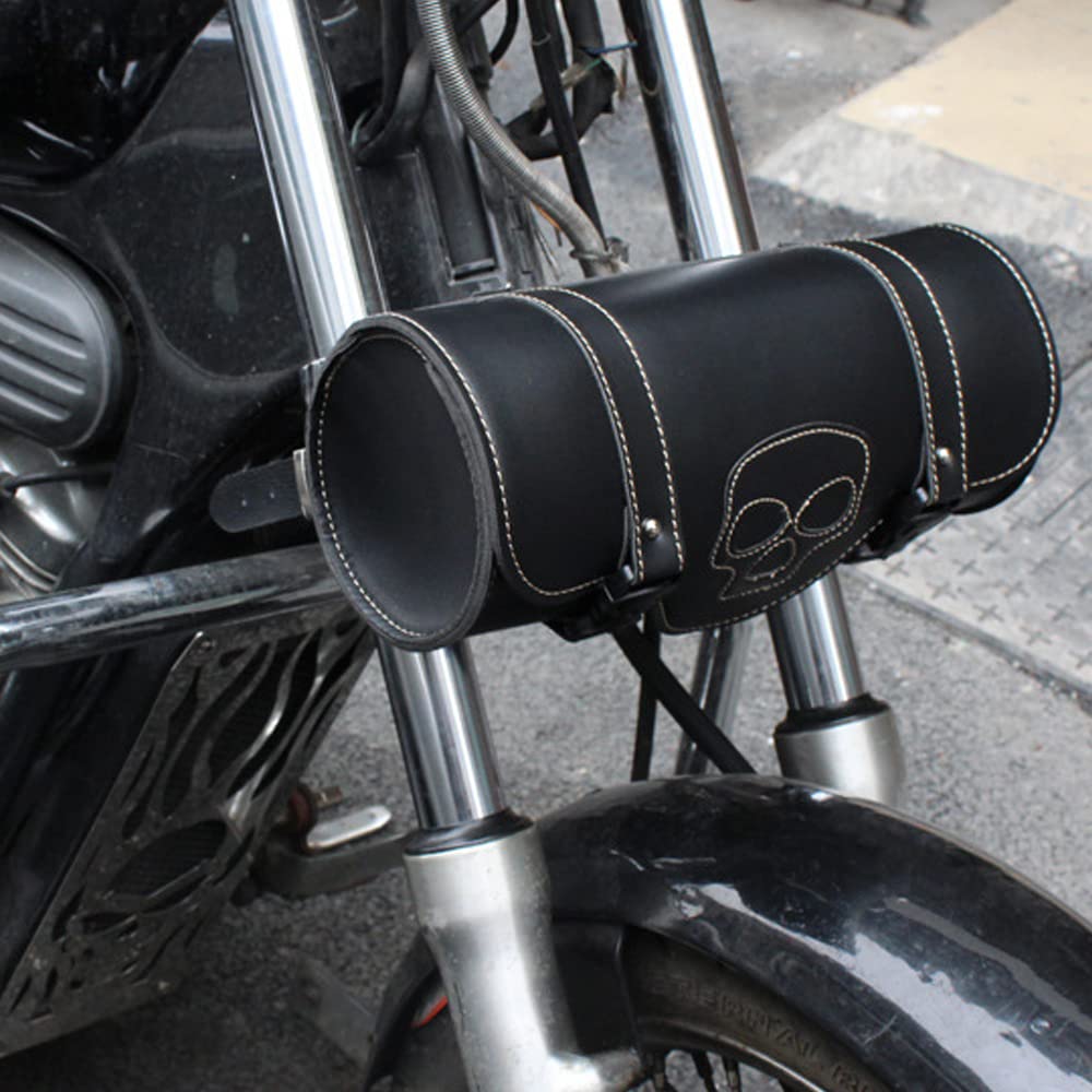 Riloer 1 sac à outils en cuir PU pour guidon de moto, étanche et réglable avec boucles pour la plupart des motos, vélos, noir
