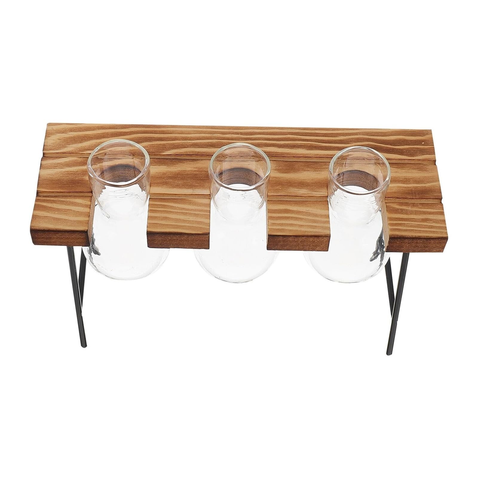 Vases à Fleurs Vase hydroponique en Verre avec Cadre Bois, Ensemble de Trois tabourets Ronds, Station Propagation Plantes décoratives Décoration intérieure
