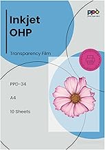 PPD A4 x 10 Clear Film for Overhead Projector, Inkjet Printing, 10 Sheets OHP Premium, Deep Black, PPD-34-10