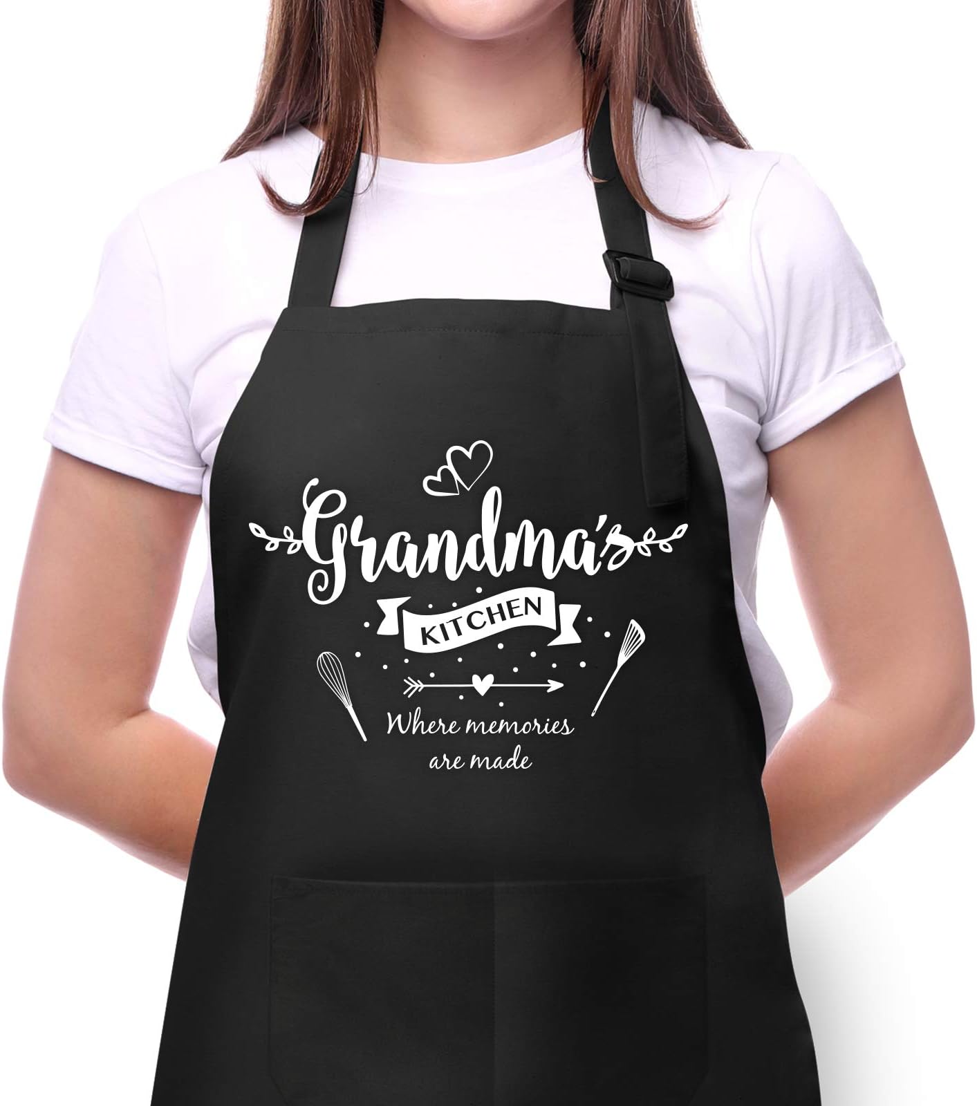 Funny Aprons for Grandma Women-Grandma's Kitchen Where Memories are Made -Adjustable Apron with 2 Pockets for Cooking Baking Gardening,Birthday,Mother's Day,Thanksgiving Day Apron Gifts for Grandma