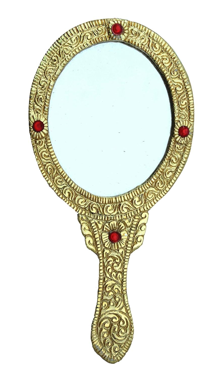 BitKnots Handicrafts Metal Handheld Mirror with Handle Vintage Compact for Personal Makeup Vanity Portable Travel Skin Mirror (10X18 cm, Golden)-image-43