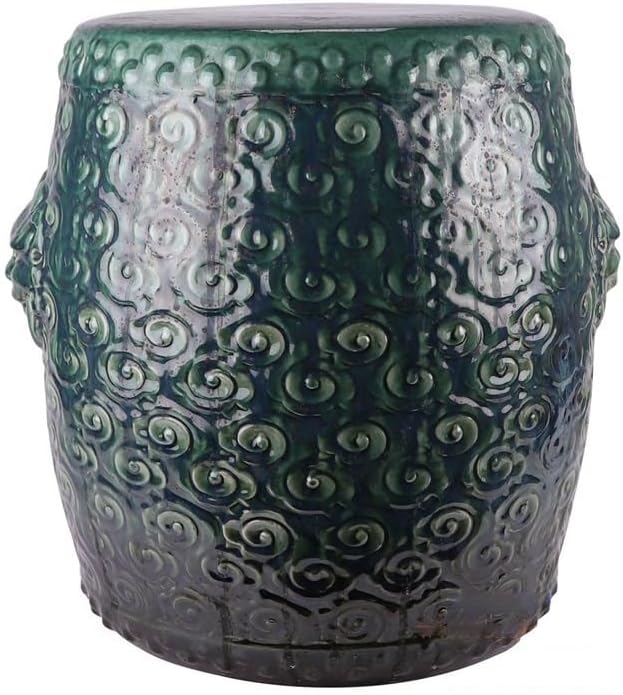 Ceramic Garden Stool Decorative Garden Stools Green Glaze Ceramic Drum Stool Carved Auspicious Clouds Lion Ears Cool Stool Home Living Room Patio Collection Stool Ornaments Garden Stool Ceramic