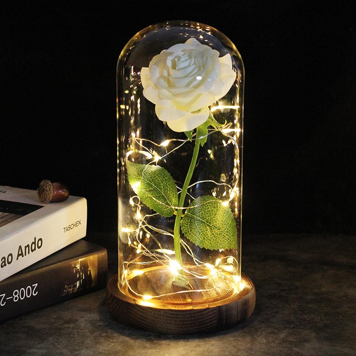 Colorata Galaxy Rose In Vetro Con LED – Rosa Artificiale Dorata Per Regalo Romantico (Nero) - 2